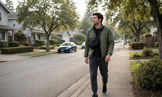 Short morning walk on a quiet street to wake up