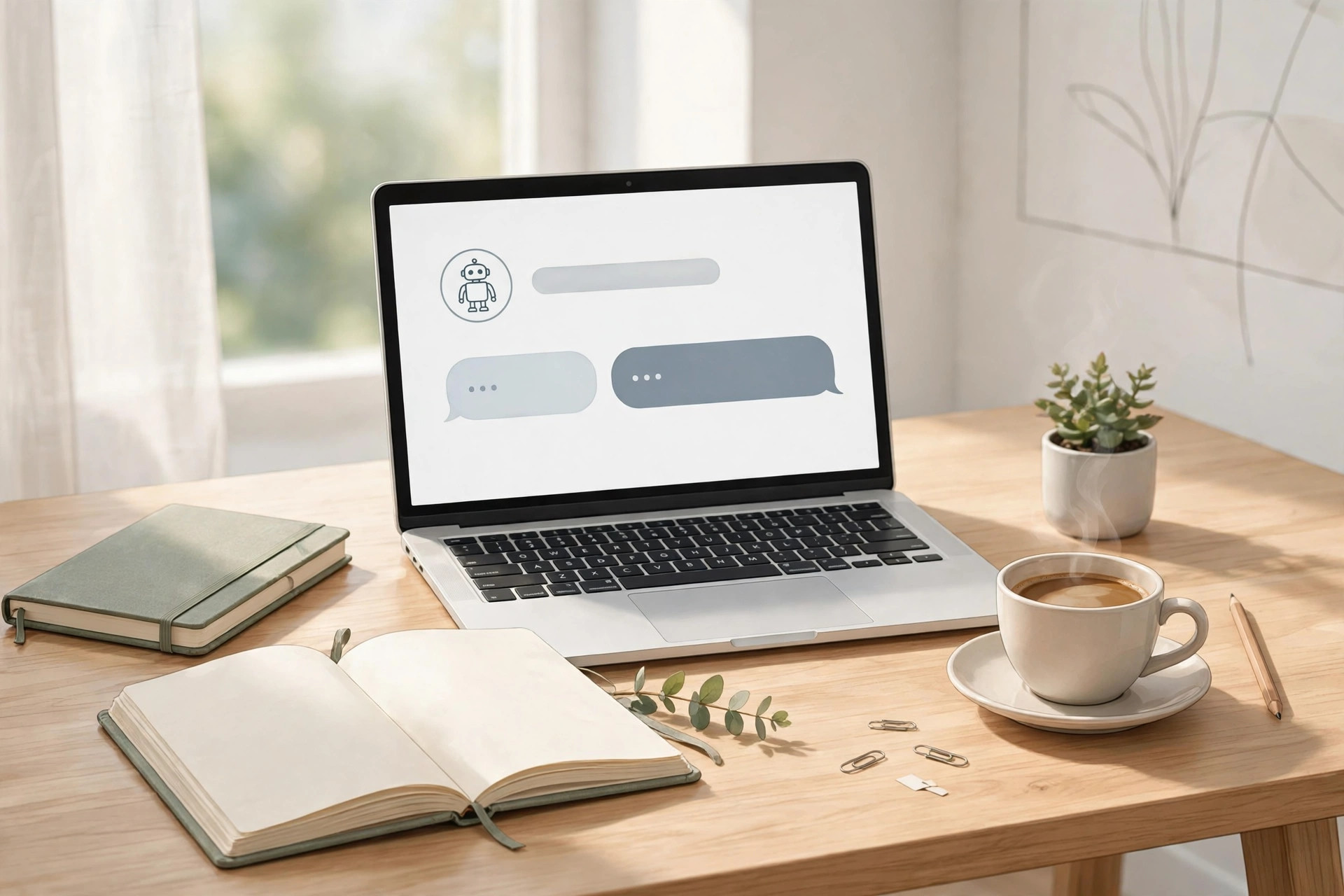Laptop with free AI tools that save time on a clean desk