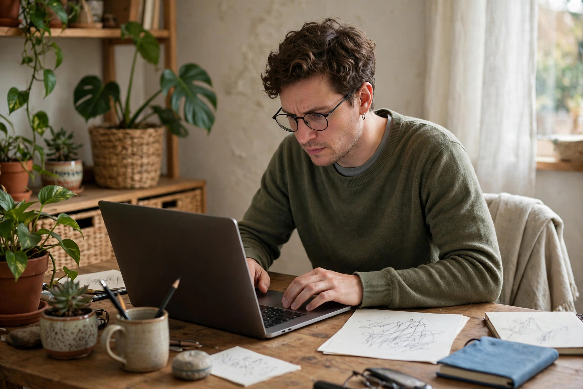 Editing an AI writing draft on a laptop at home