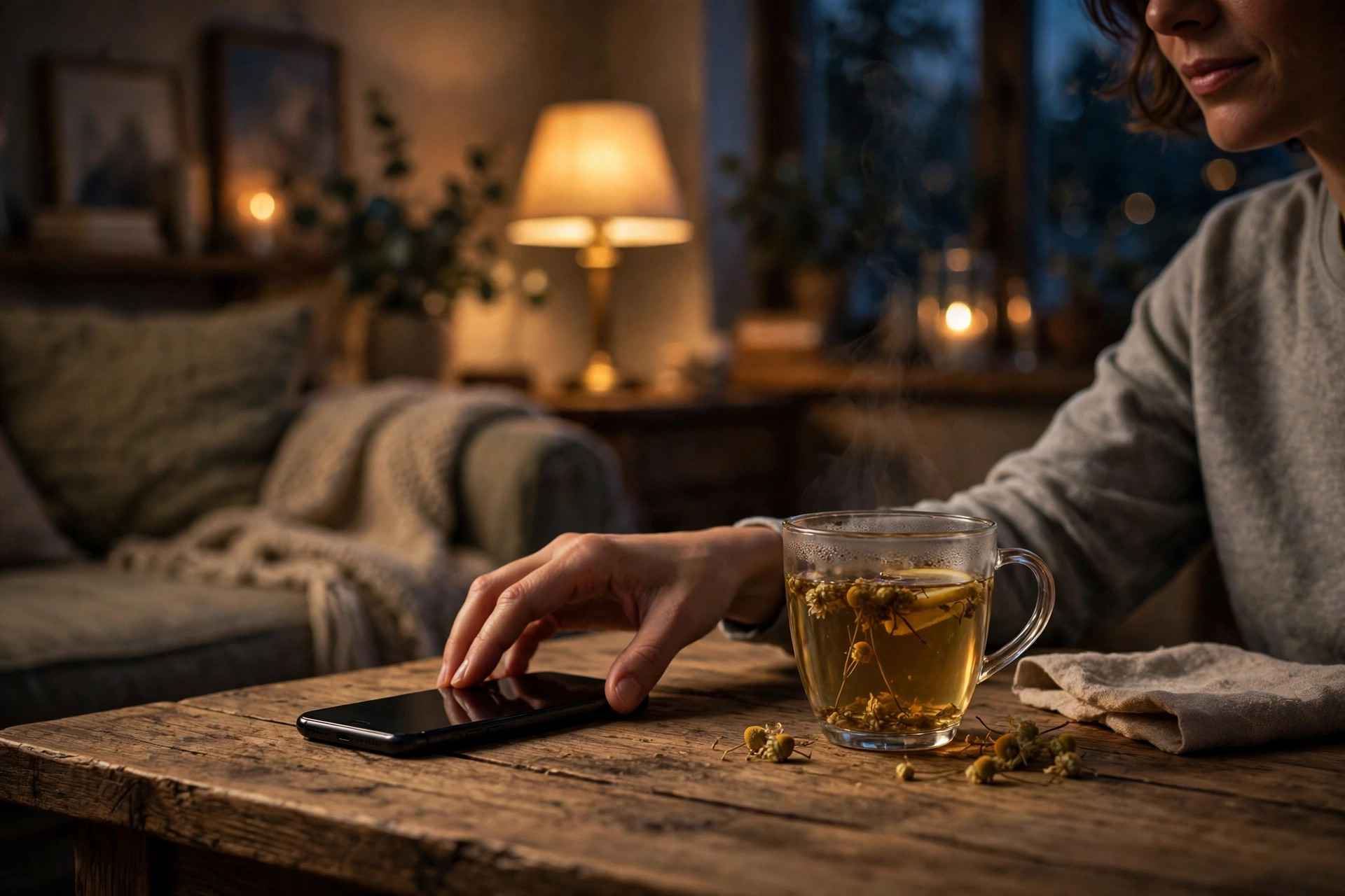 Putting a phone away in the evening to wind down for better sleep