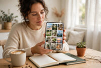 Person organizing phone photos into albums on a phone