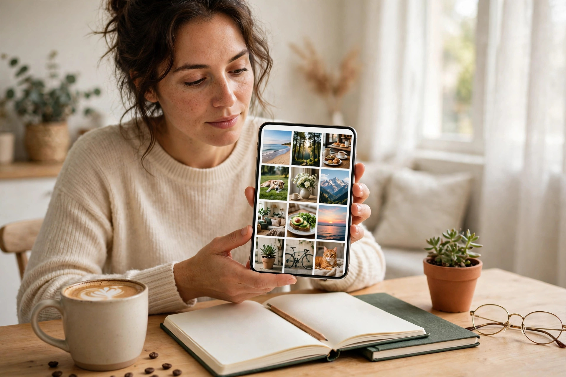 Person organizing phone photos into albums on a phone